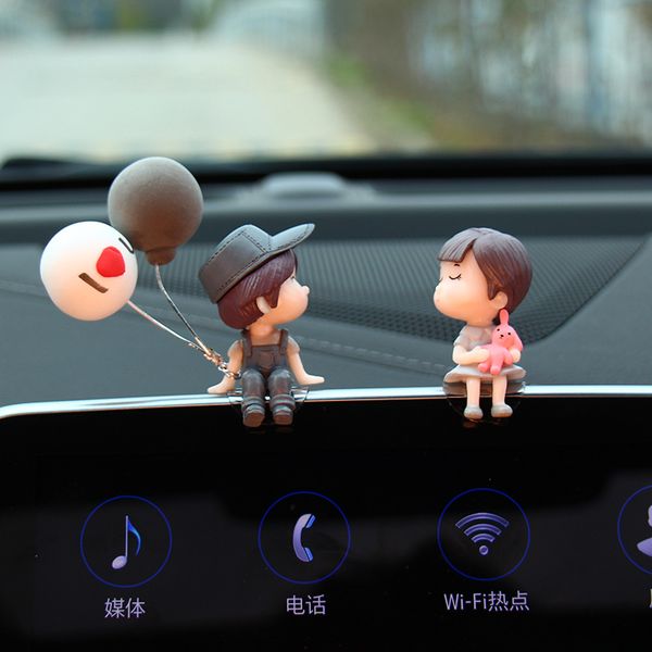 

car decoration cute cartoon couples action figure figurines balloon ornament auto interior dashboard accessories for girls gifts