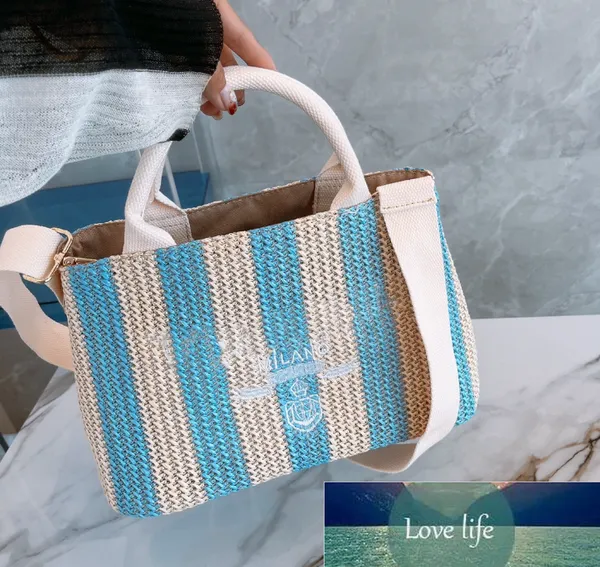 Top borsa di paglia intrecciata moda estate sottovuoto a righe borse a mano per il trasporto a mano borse per la spesa estive leggere al mare
