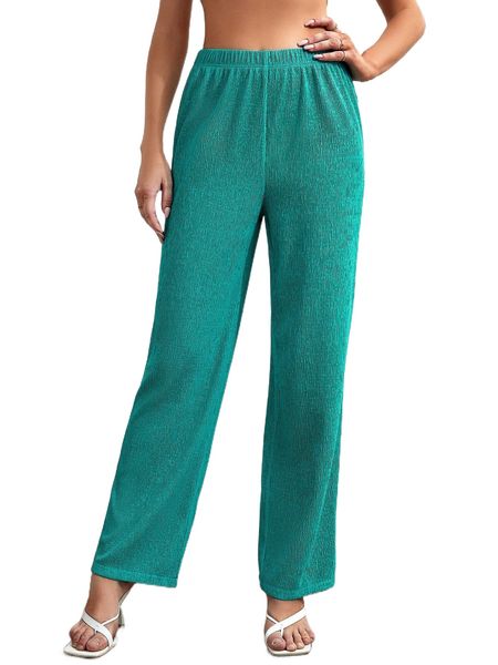 

high waist textured straight leg pants w28n#, Black;white