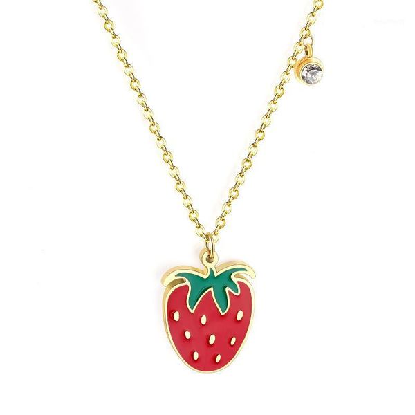 Collane con ciondolo LUXUKISSKIDS Ciondoli a forma di fragola con zirconi rotondi in stile carino BabyGirl Collari in acciaio inossidabile Collana girocollo da donna