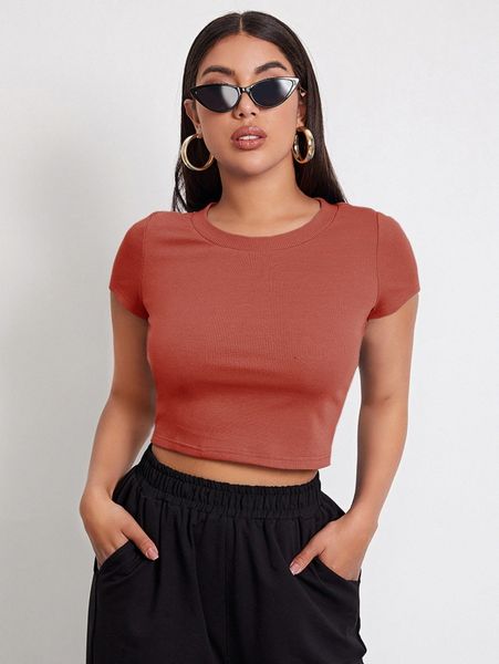 

rib-knit crop u050#, White