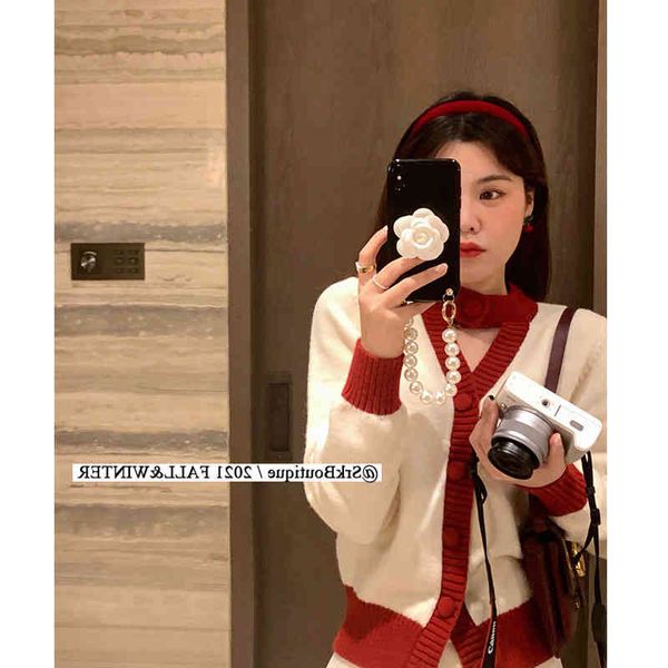 

women's knits & tees [strawberry cream]contrast color sweater women's design sense of minority tenderness french winter with knitt, White
