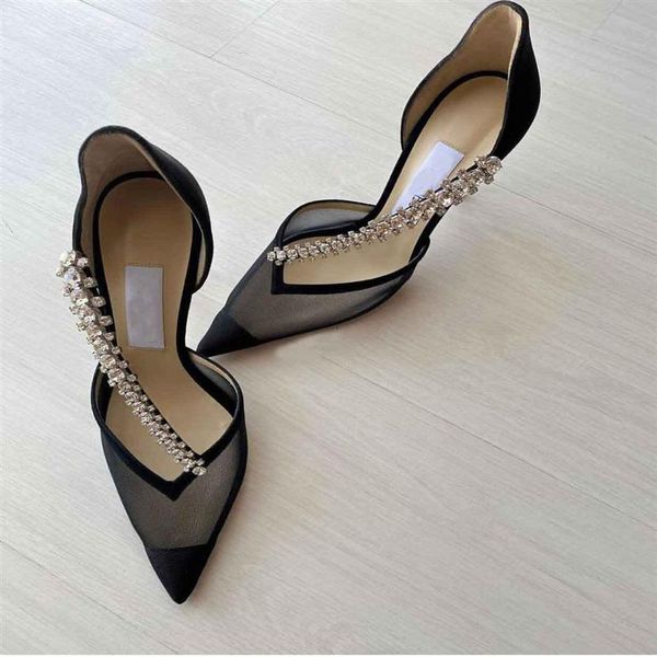 

summer brand bee crystal dress shoes embellishment pointed-toe sandals women pvc pumps lady slip on wedding edit bride casual walk233v, Black