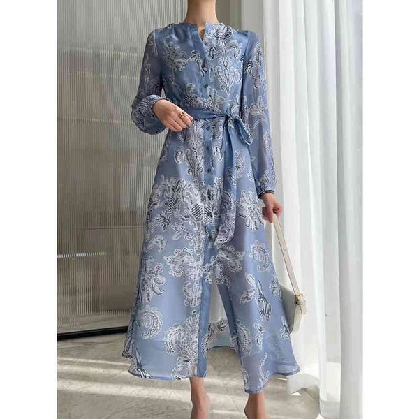 

elegant print medium long double-layer silk dress women's mulberry skirt waist cardigan, Black;gray