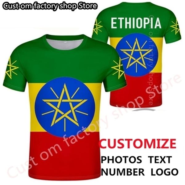 Etiyopya DIY ücretsiz özel yapım isim numarası bayrağı et 3d t shirt erkekler rahat kısa kol o boyun moda tişört tees 220616gx
