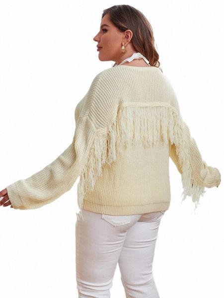 

plus fringe trim drop shoulder cardigan a8on#, Black