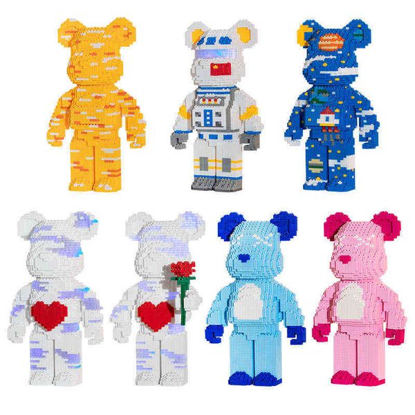 

color net red love violent bear series assemble building block toy model bricks with lighting set antistress toys for kids gift t220719