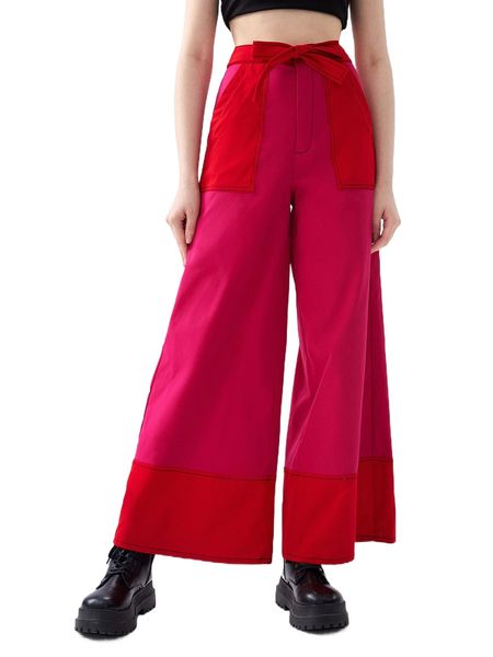 

x sheree toh high waist two tone belted wide leg pants t73l#, Black;white
