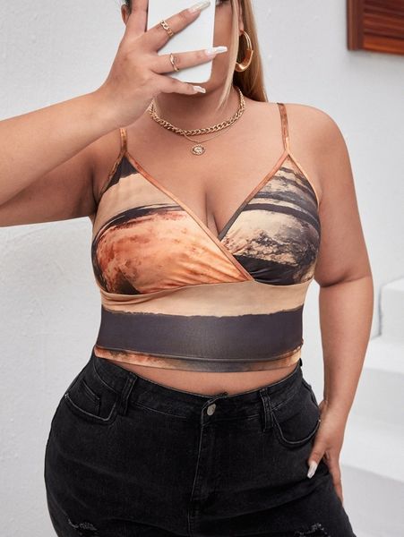 

plus tie dye wrap detail crop cami g6oo#, Black