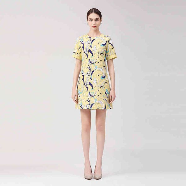 

casual dresses spring and summer light yellow graffiti print hand nail bead diamond button a-shaped small dress, Black;gray