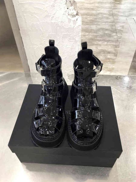 

dress shoes dymo woven sandals spring and summer high hollow out muffin with thick bottom buckle increased roman shoes, Black