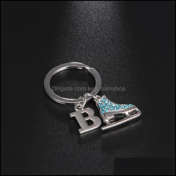 

keychains fashion accessories initial 3d zircon crystal skates shoes keychain women girls 26 alphabet letter pendant key car rings jewelry g, Silver