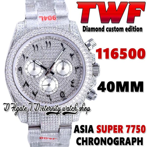

2022 twf v3 cf116519 eta 7750 sa7750 chronograph automatic mens watch jh116595 diamond inlay arabic dial 904l stainless iced out diamonds br, Slivery;brown