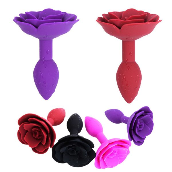 Brinquedos anal de silicone de silicone, forma de rosa, cauda sexy, massagador de próstata sexy para mulher casal gay dilatador