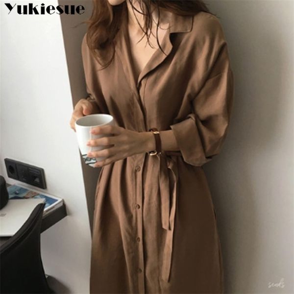 

spring autumn new fashion female batwing sleeve vintage solid shirt utility dress women casual loose wrap dress oversize 210412, Tan;black