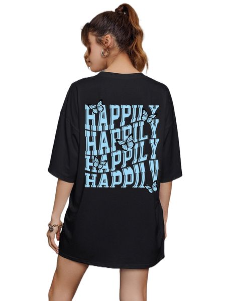 

butterfly & letter graphic drop shoulder tee m1wn#, White