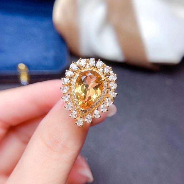 Anéis de casamento elegante boutique de luxo imitação natural topázia anel de moda amarela diamante