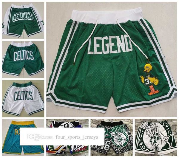 

boston''celtics''men basketball shorts just don stitched mitchell and ness with pocket zipper sweatpants mesh retro spor, Black