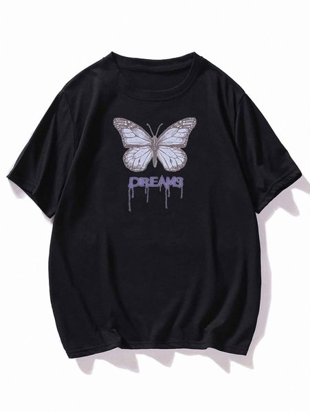 

men butterfly & letter graphic tee 67nb#, White;black