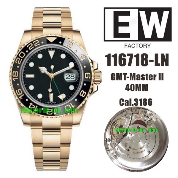 

ewf watches 116718-ln 40mm gmt 904l ss ceramic bezel cal.3186 2836 automatic mens watch black dial 18k gold bracelet gents wristwatches, Slivery;brown