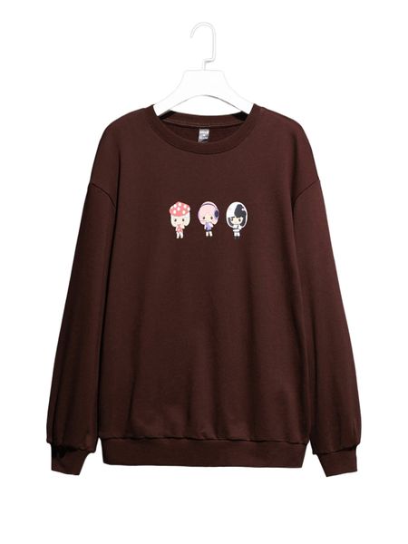 

x edelsteinstudio women cartoon graphic drop shoulder pullover 55ls#, Black