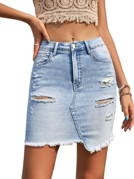 

ripped raw trim denim skirt j4xl#, Black