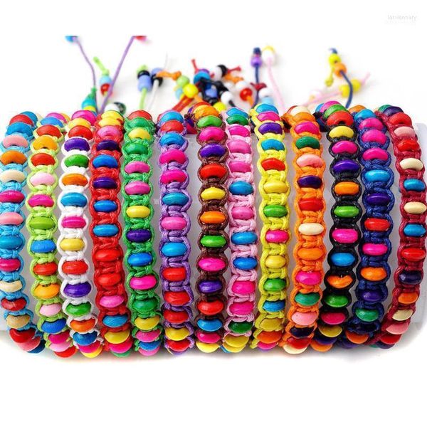 Stücke Bunte Großhandel Holz Perlen Geflecht Handgemachte Freundschaft Armbänder Für Frauen Männer Kinder Charme Armreif Schmuck Einstellbar Lars22