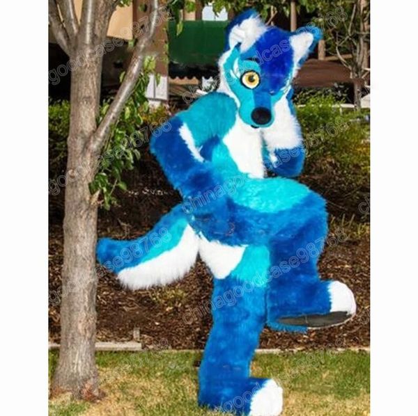 Performance Blue Husky Fox Dog Mascot Costume Halloween Natale Fancy Party Dress Personaggio dei cartoni animati Outfit Suit Carnevale Unisex Adulti Outfit