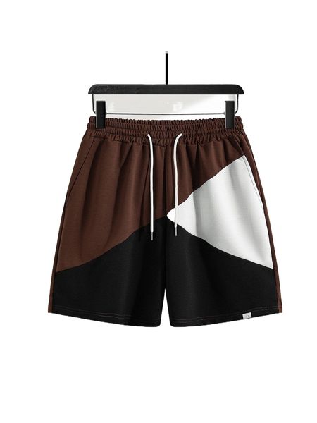 

men colorblock drawstring waist shorts 45uj#, White;black