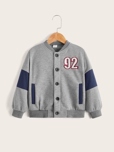 

toddler boys embroidery letter colorblock bomber jacket she, Blue;gray