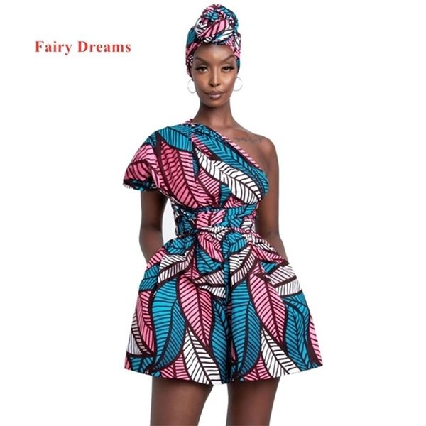 Afrikanische Overalls für Frauen, traditionelle Kleidung, Dashiki, Ankara-Druck, breites Bein, Bandage-Shorts, Stil 220514