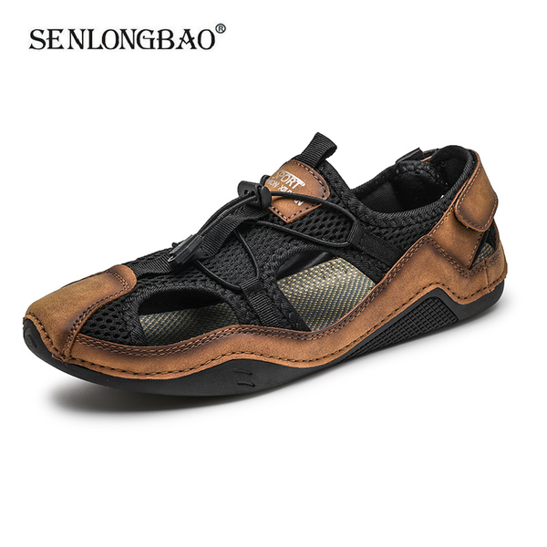 

new summer genuine leather men sandals fashion design breathable casual shoes men soft bottom outdoor beach sandals size 38- 46, Black