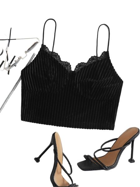 

lace trim velvet crop cami n1mn#, White