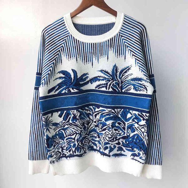 

autumn new women's coconut jacquard round neck long sleeve knitted top, White