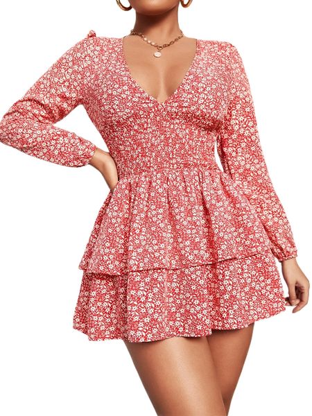 

petite ditsy floral print shirred layered sleeve dress d8qw#, Black;gray