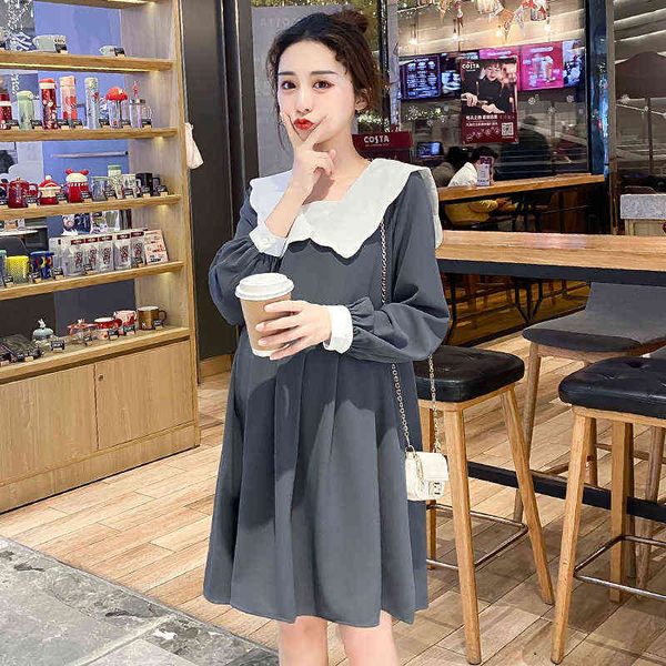

sweet springpregnant women dress cloud collar patchwork preppy style office lady elegant dress maternity pleated dress wholesale j220628, White