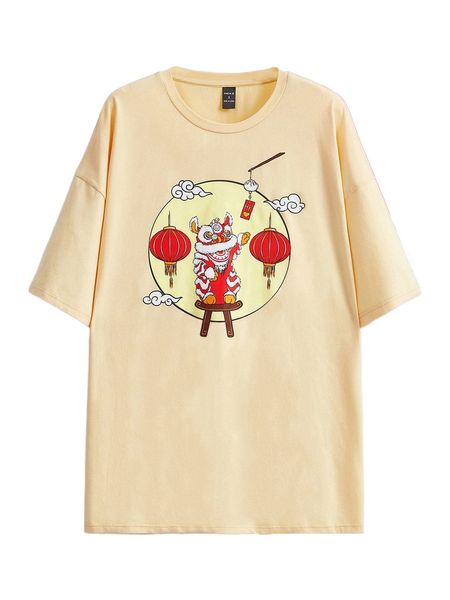 

x janis chow cartoon graphic drop shoulder tee k933#, White