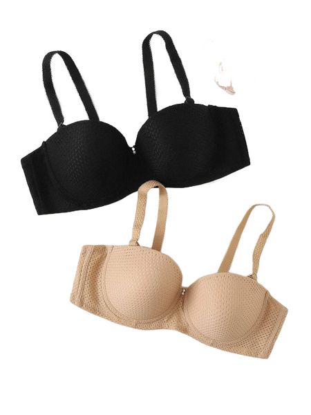 

2pack solid underwire bra set i5ld#, Black;red