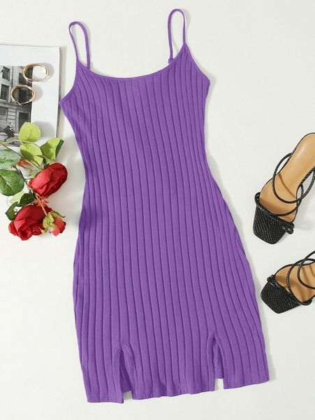 

ribbed cami -slit bodycon mini dress h4df#, Black;gray