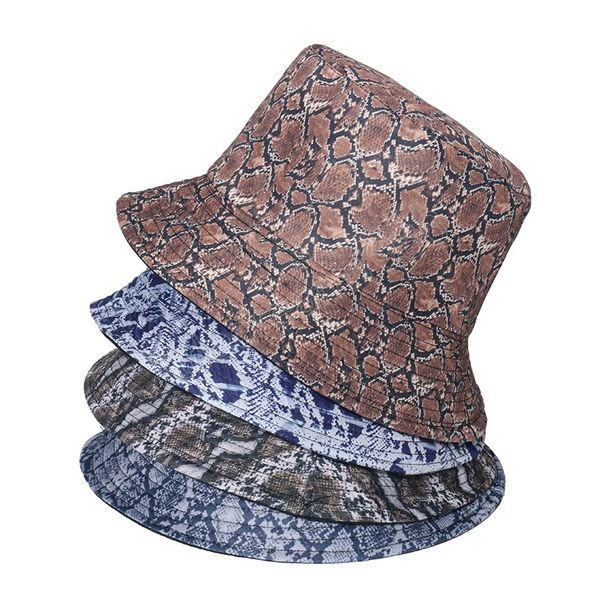 

hip hop spring summer reversible fisherman caps snake skin pattern bucket hat men womens, Blue;gray