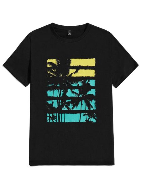 

men coconut tree print tee p7th#, White;black