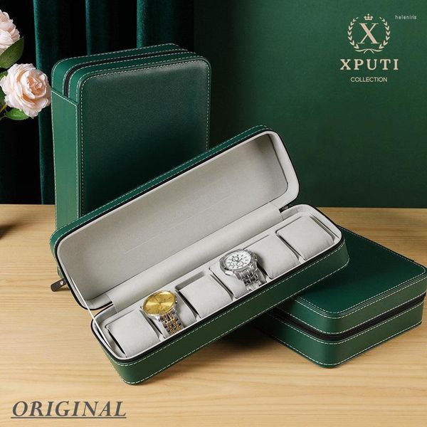

watch boxes & cases traval case box organizer 6/10/12 slots pu leather portable zipper multi-functional bracelet green display boxwatch hele, Black;blue