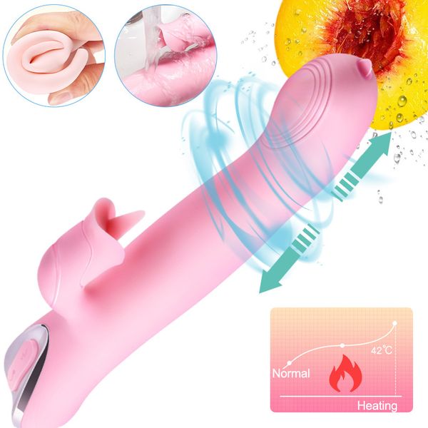 Massagem aquecimento telescópico vibrador vibrador de coelho silicone à prova d'água de alta velocidade masturbadora clitina de vagina brinquedo sexual para mulheres brinquedos adultos