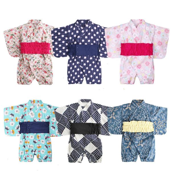 

retro kimono summer baby girl clothing romper jumpsuit short-sleeved bathrobe newborn playwear custume, Blue