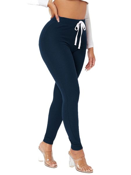 

sxy solid knot front skinny sweatpants 54nt#, Black;white