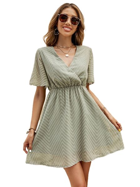 

solid surplice neck a-line dress u8zg#, Black;gray