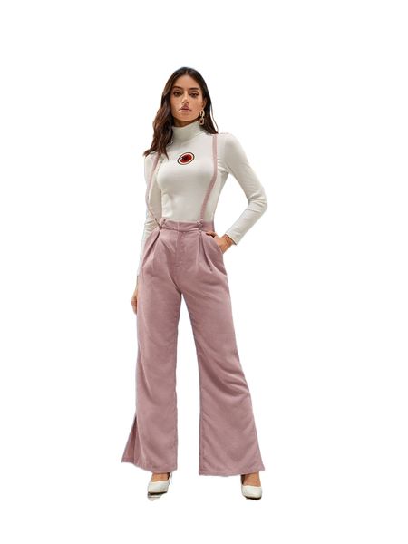 

x ren by lau slant pocket flare leg cord suspender pants i91d#, Black;white