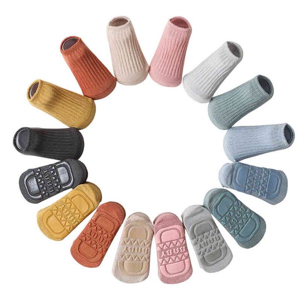 Jahr Neugeborenes Baby Bodensocken Kleinkind Baumwolle Klassische Rippstrick Knöchel Slipper Gummi Anti-Rutsch-Socken mit Griffen Zubehör J220621