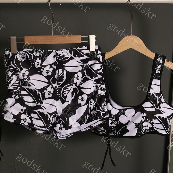 Blumenmuster Bademode Damen Bikini Neue Damen Tank Top Badeshorts Set Retro Badeanzug Zwei Farben