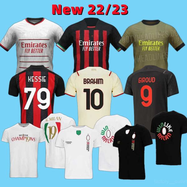 

ibrahimovic 21 22 23 soccer jersey ac giroud bennacer kessie romagnoli calhanoglu tonali rebic 2022 milans football 19th time championship, Black;yellow